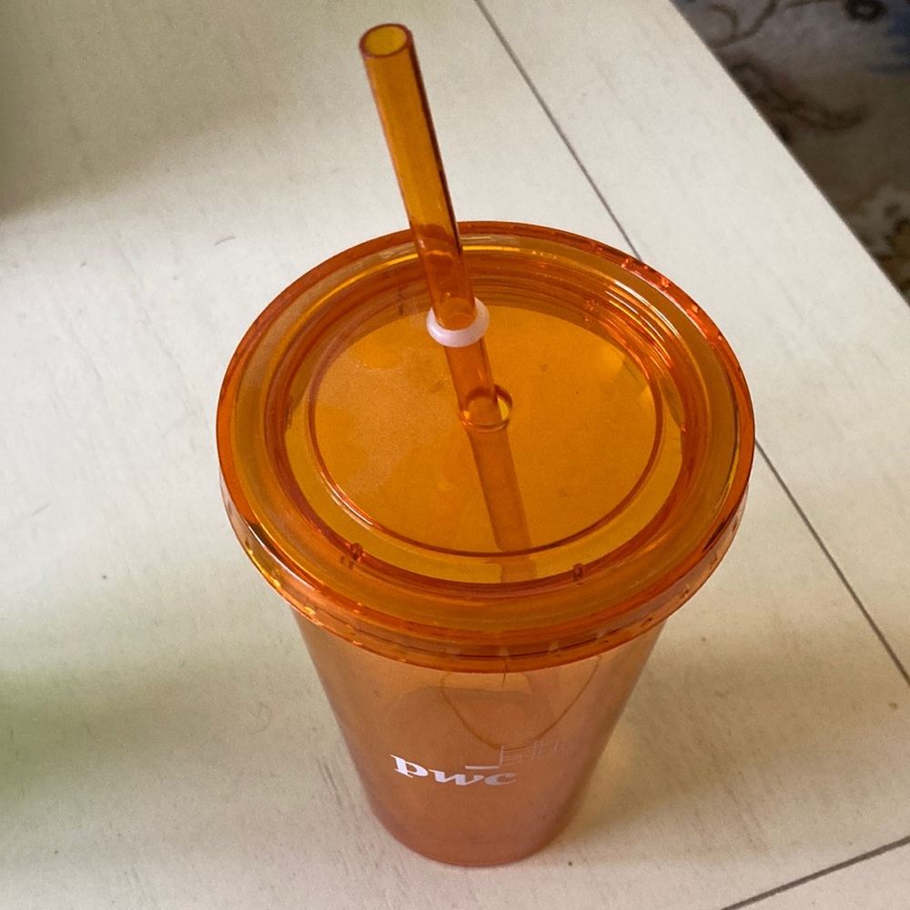 ORANGE PWC REUSABLE CUP WITH LID AND STRAW!